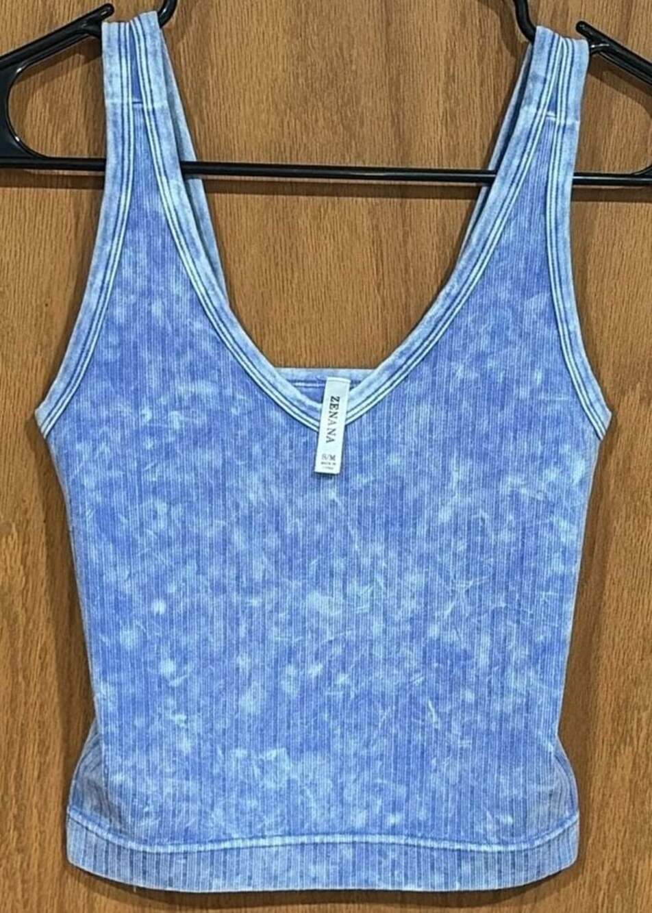 Zenana Mineral Wash Ribbed Seamless V-Neck Tank Top S/M